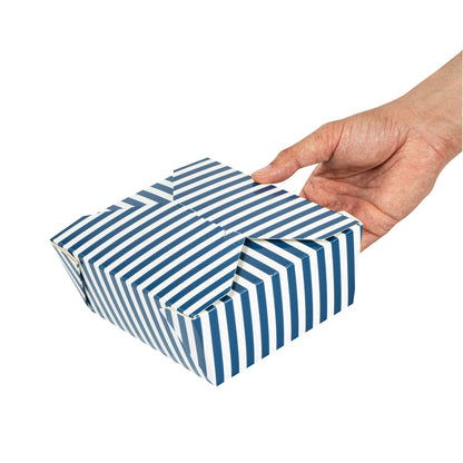 Bio Tek 45 oz Rectangle Blue and White Stripe Paper #8 Bio Box Take Out Container - 6 3/4" x 5 1/2" x 2 1/2" - 200 count box
