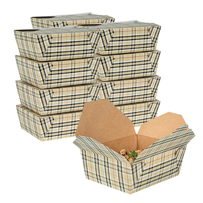 Bio Tek 45 oz Rectangle Plaid Paper #8 Bio Box Take Out Container - 6 3/4" x 5 1/2" x 2 1/2" - 50 count box