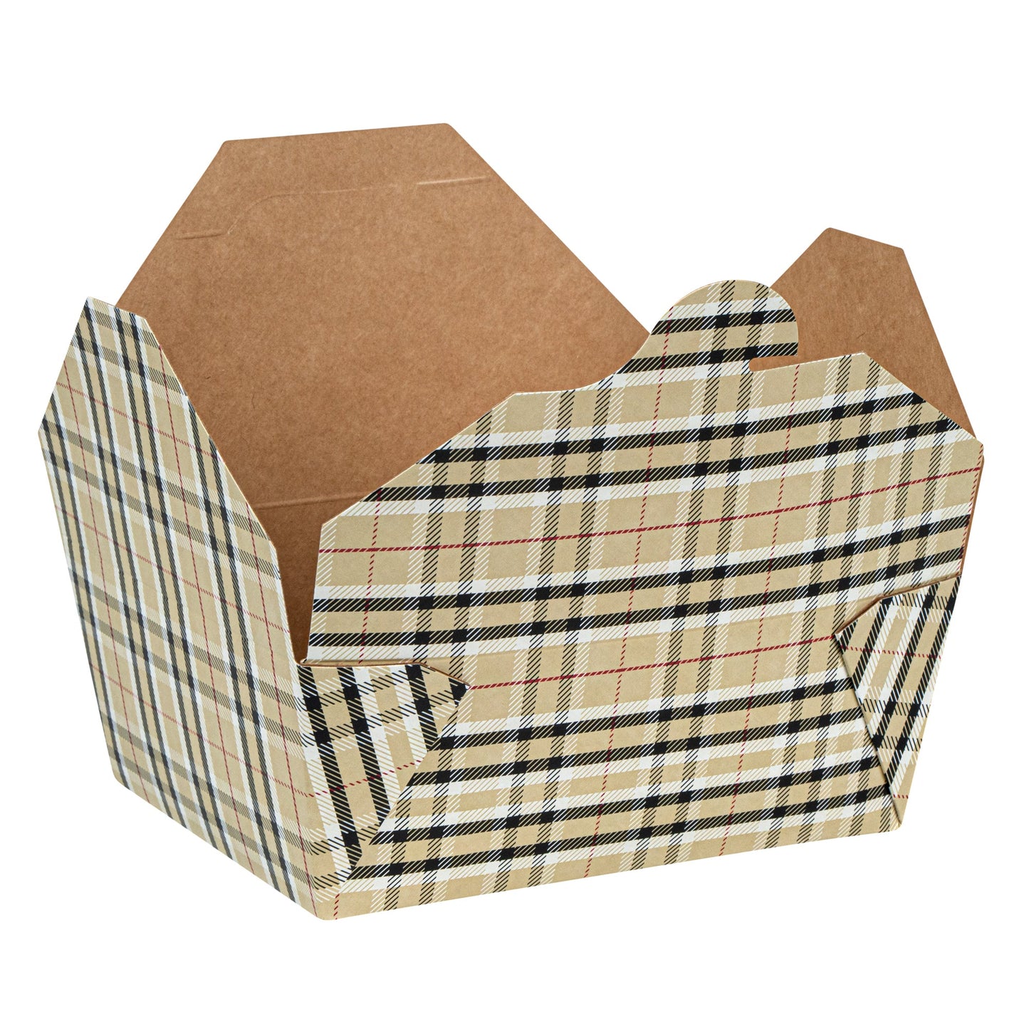 Bio Tek 45 oz Rectangle Plaid Paper #8 Bio Box Take Out Container - 6 3/4" x 5 1/2" x 2 1/2" - 50 count box
