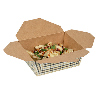 Bio Tek 45 oz Rectangle Plaid Paper #8 Bio Box Take Out Container - 6 3/4" x 5 1/2" x 2 1/2" - 200 count box