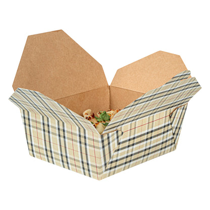 Bio Tek 45 oz Rectangle Plaid Paper #8 Bio Box Take Out Container - 6 3/4" x 5 1/2" x 2 1/2" - 200 count box