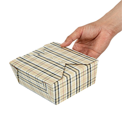 Bio Tek 45 oz Rectangle Plaid Paper #8 Bio Box Take Out Container - 6 3/4" x 5 1/2" x 2 1/2" - 200 count box