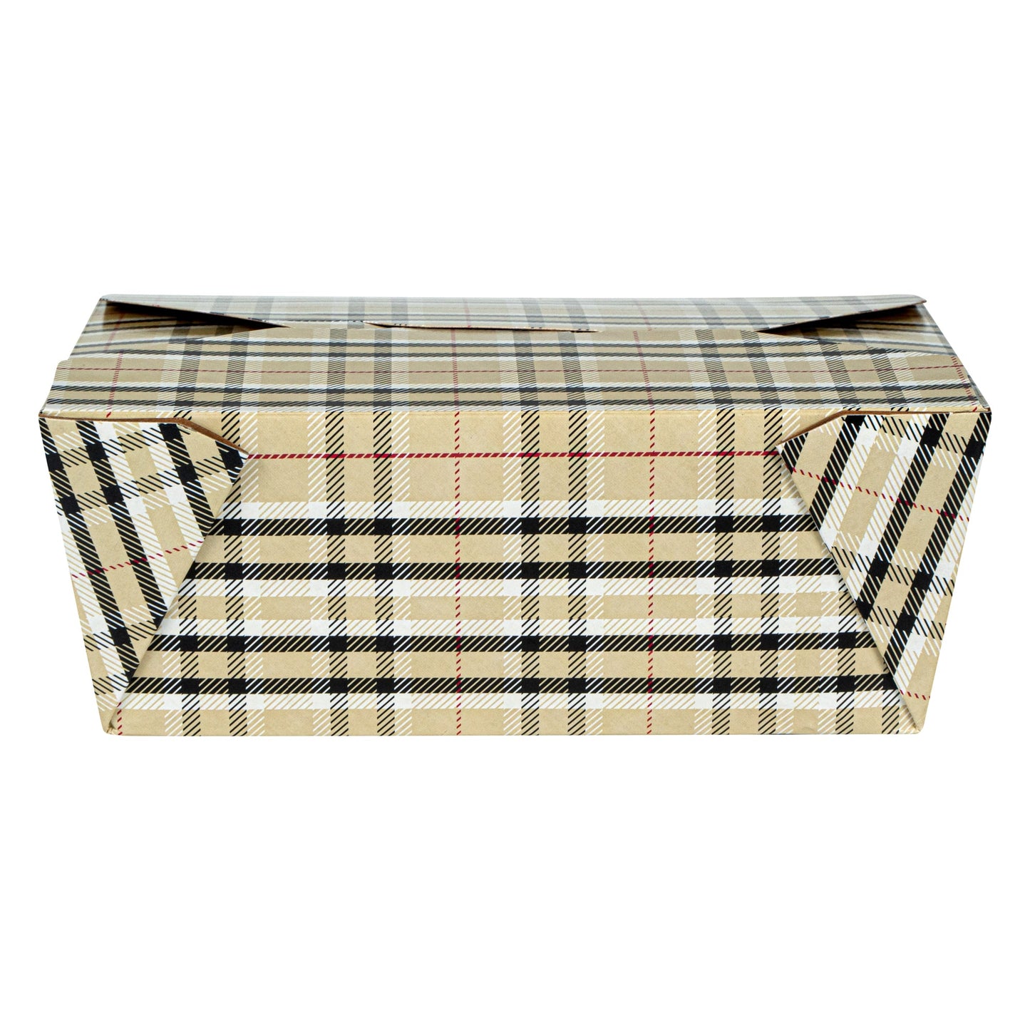 Bio Tek 45 oz Rectangle Plaid Paper #8 Bio Box Take Out Container - 6 3/4" x 5 1/2" x 2 1/2" - 200 count box