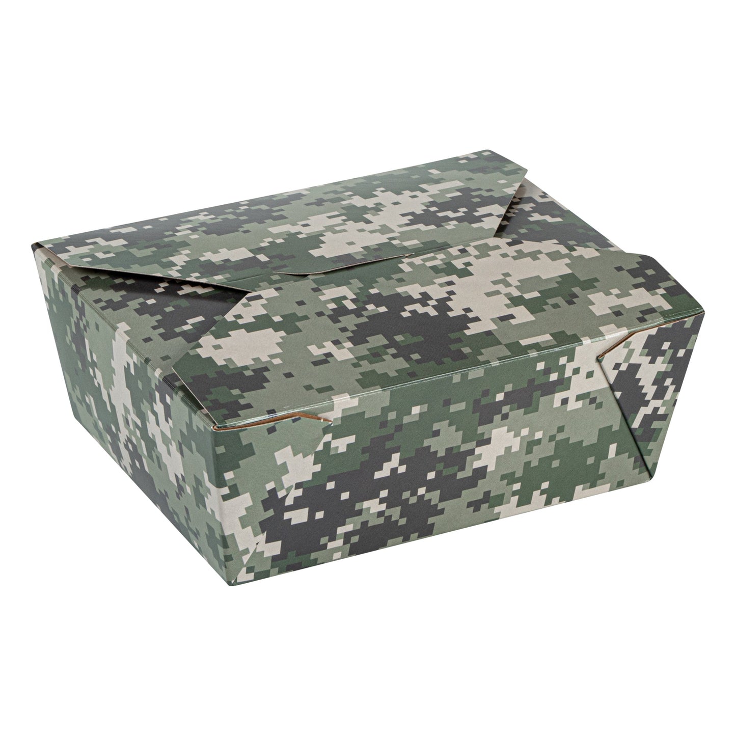Bio Tek 45 oz Rectangle Camouflage Paper #8 Bio Box Take Out Container - 6 3/4" x 5 1/2" x 2 1/2" - 50 count box
