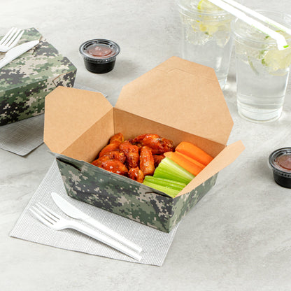 Bio Tek 45 oz Rectangle Camouflage Paper #8 Bio Box Take Out Container - 6 3/4" x 5 1/2" x 2 1/2" - 50 count box