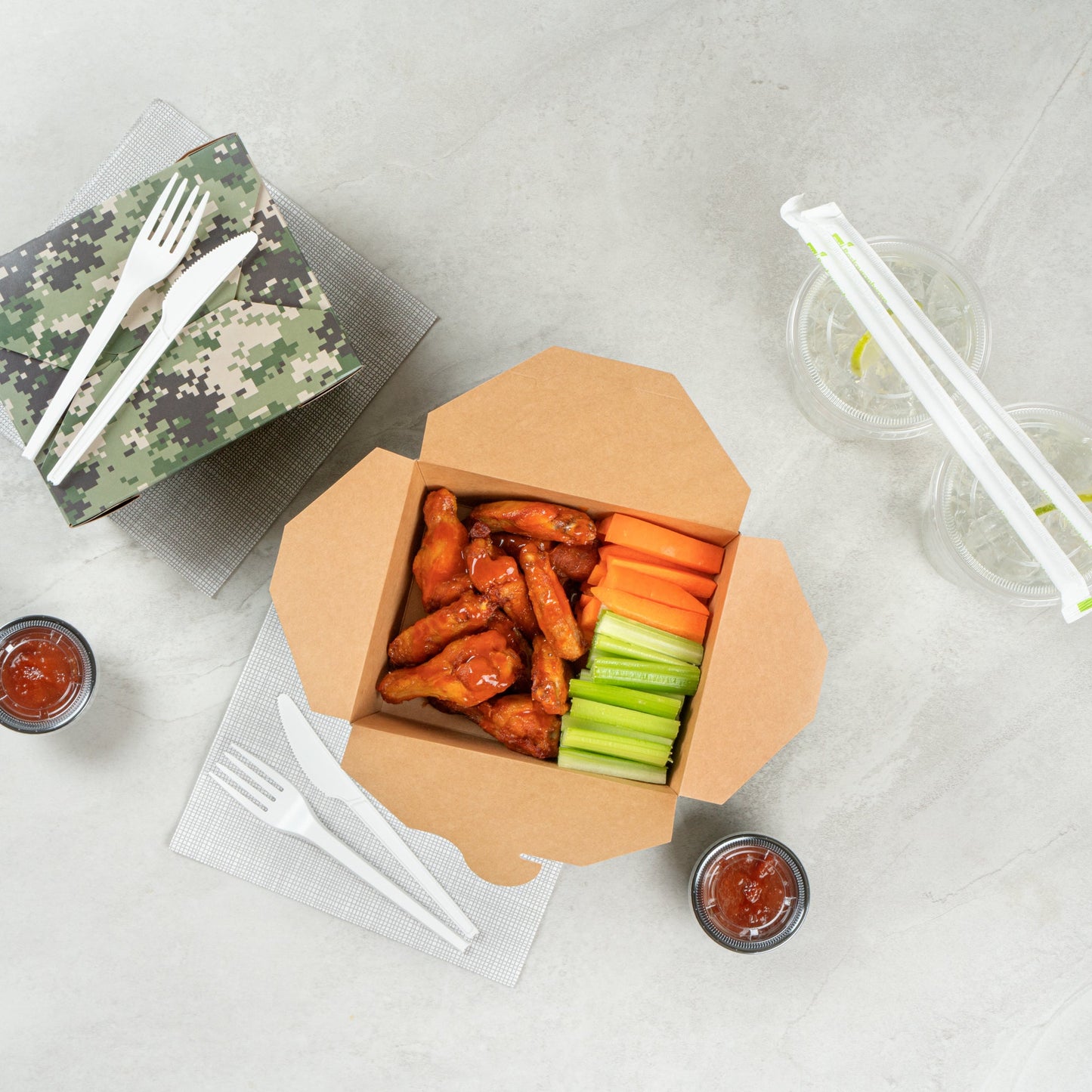 Bio Tek 45 oz Rectangle Camouflage Paper #8 Bio Box Take Out Container - 6 3/4" x 5 1/2" x 2 1/2" - 50 count box