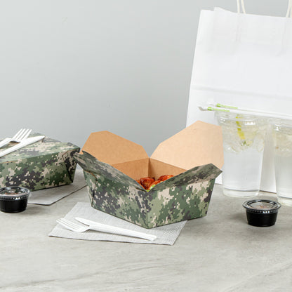Bio Tek 45 oz Rectangle Camouflage Paper #8 Bio Box Take Out Container - 6 3/4" x 5 1/2" x 2 1/2" - 50 count box