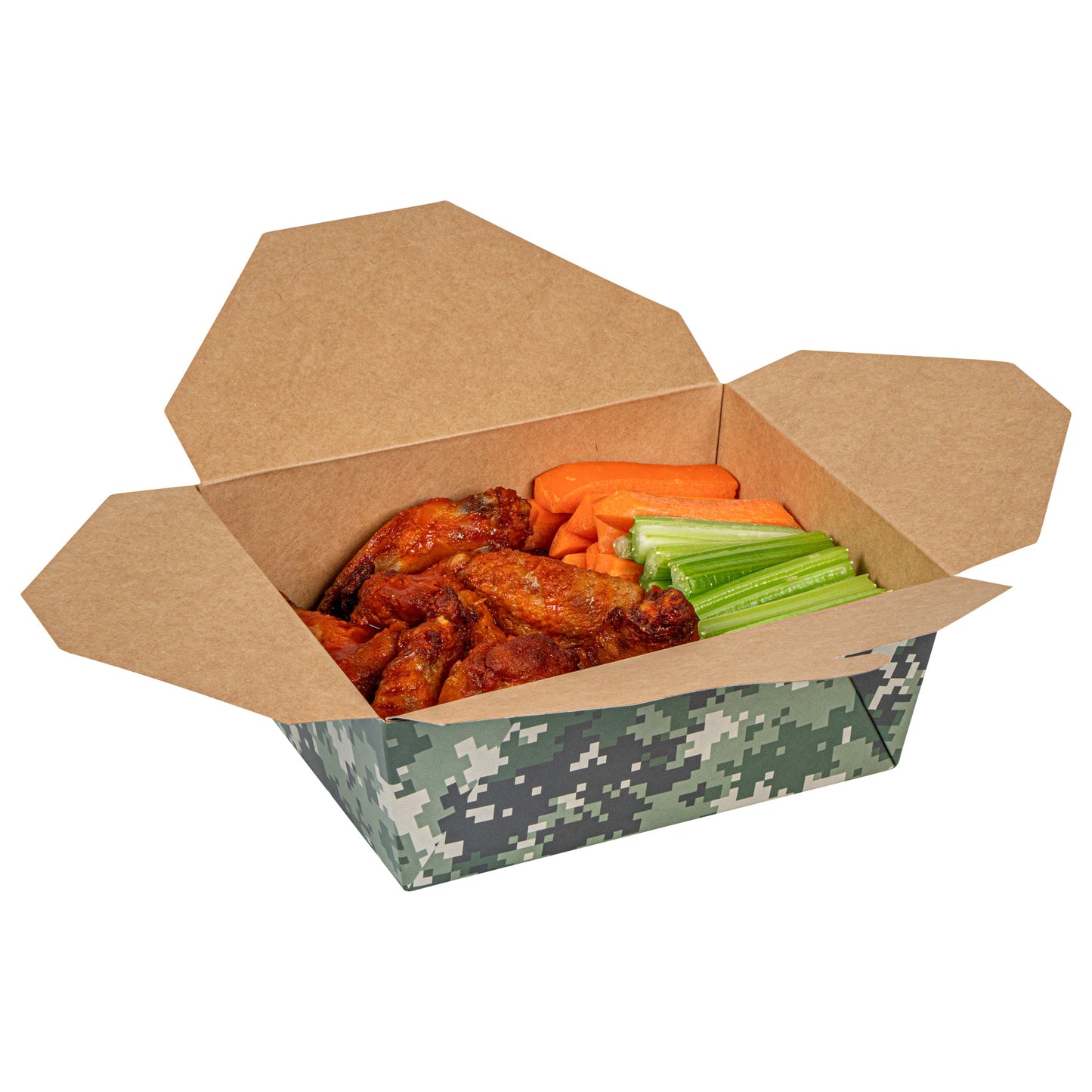 Bio Tek 45 oz Rectangle Camouflage Paper #8 Bio Box Take Out Container - 6 3/4" x 5 1/2" x 2 1/2" - 200 count box