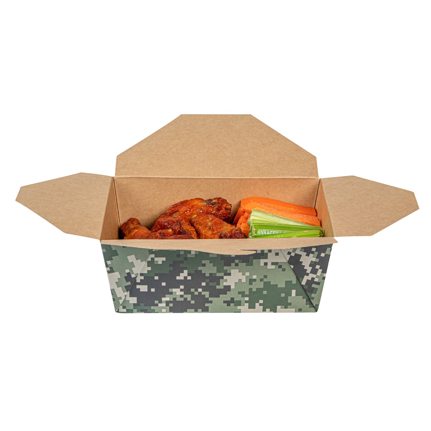 Bio Tek 45 oz Rectangle Camouflage Paper #8 Bio Box Take Out Container - 6 3/4" x 5 1/2" x 2 1/2" - 200 count box