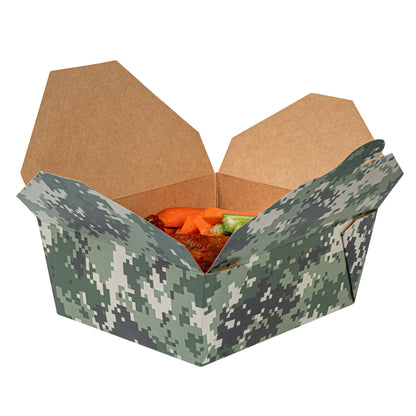 Bio Tek 45 oz Rectangle Camouflage Paper #8 Bio Box Take Out Container - 6 3/4" x 5 1/2" x 2 1/2" - 200 count box