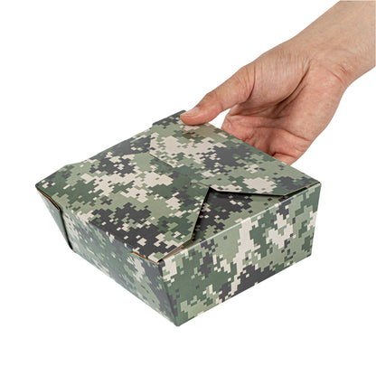 Bio Tek 45 oz Rectangle Camouflage Paper #8 Bio Box Take Out Container - 6 3/4" x 5 1/2" x 2 1/2" - 200 count box