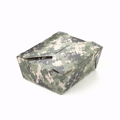 Bio Tek 45 oz Rectangle Camouflage Paper #8 Bio Box Take Out Container - 6 3/4" x 5 1/2" x 2 1/2" - 200 count box