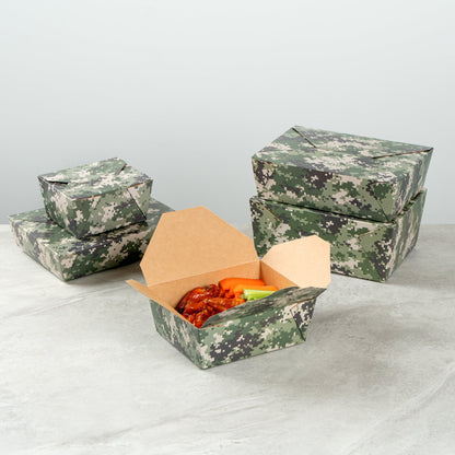 Bio Tek 45 oz Rectangle Camouflage Paper #8 Bio Box Take Out Container - 6 3/4" x 5 1/2" x 2 1/2" - 200 count box