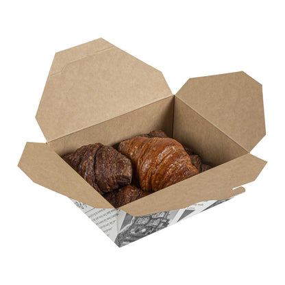 Bio Tek 45 oz Rectangle Newsprint Paper #8 Bio Box Take Out Container - 6 3/4" x 5 1/2" x 2 1/2" - 50 count box