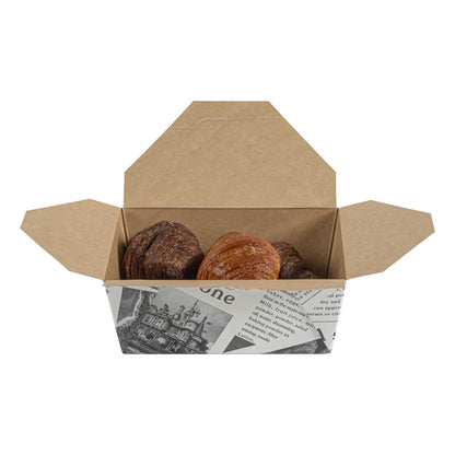 Bio Tek 45 oz Rectangle Newsprint Paper #8 Bio Box Take Out Container - 6 3/4" x 5 1/2" x 2 1/2" - 50 count box