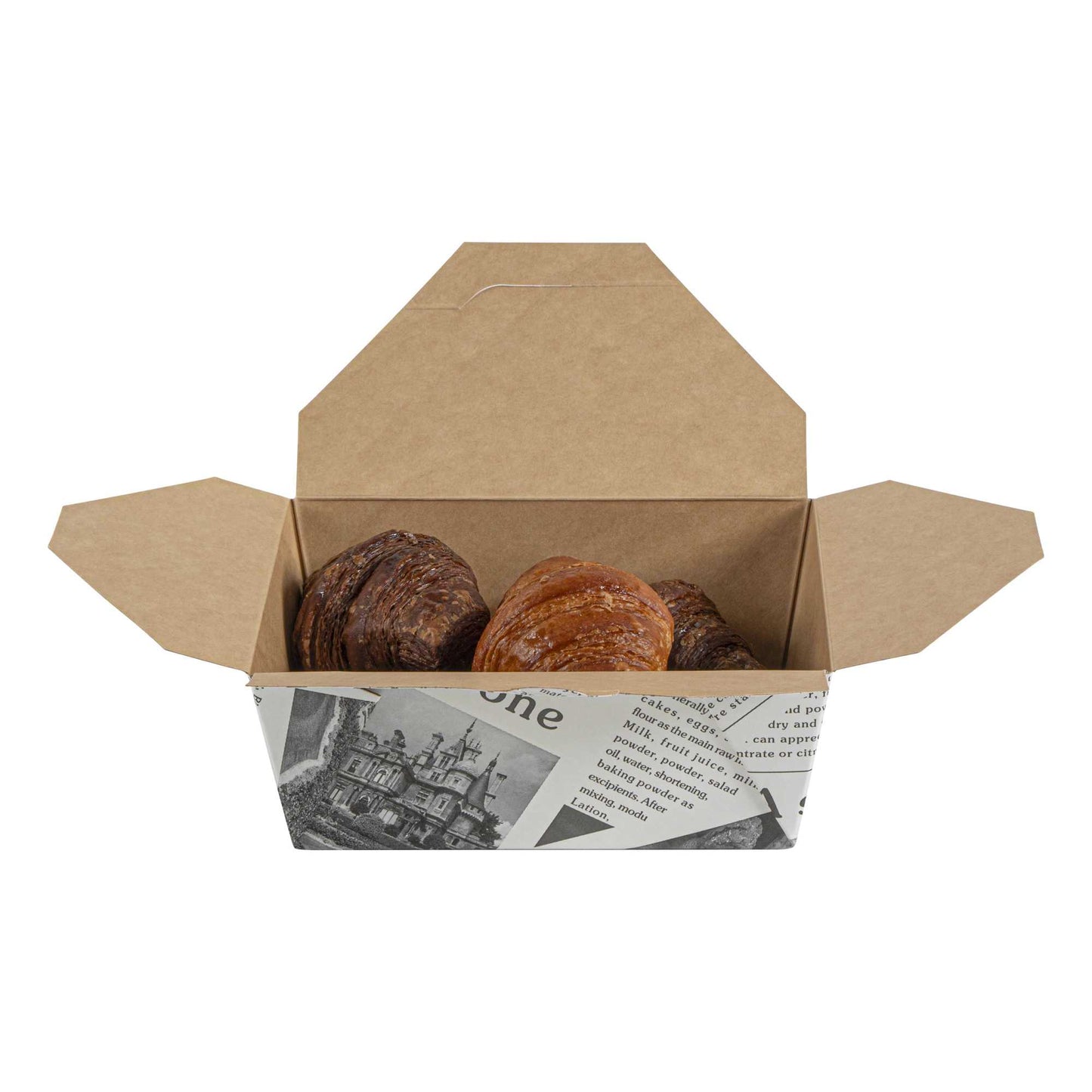 Bio Tek 45 oz Rectangle Newsprint Paper #8 Bio Box Take Out Container - 6 3/4" x 5 1/2" x 2 1/2" - 200 count box