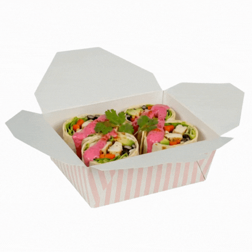 Bio Tek 45 oz Rectangle Pink and White Stripe Paper #8 Bio Box Take Out Container - 6 3/4" x 5 1/2" x 2 1/2" - 200 count box