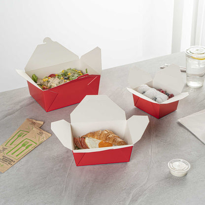 Bio Tek 45 oz Rectangle Red Paper #8 Bio Box Take Out Container - 6 3/4" x 5 1/2" x 2 1/2" - 50 count box