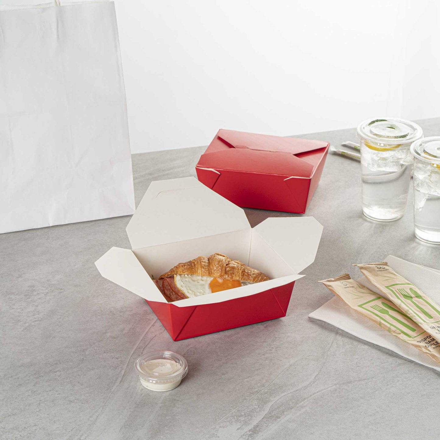 Bio Tek 45 oz Rectangle Red Paper #8 Bio Box Take Out Container - 6 3/4" x 5 1/2" x 2 1/2" - 200 count box