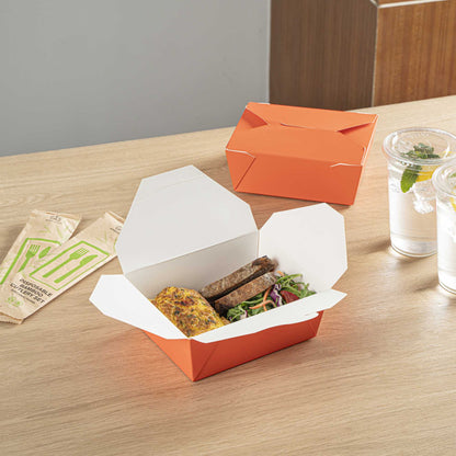 Bio Tek 45 oz Rectangle Tangerine Orange Paper #8 Bio Box Take Out Container - 6 3/4" x 5 1/2" x 2 1/2" - 50 count box