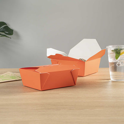 Bio Tek 45 oz Rectangle Tangerine Orange Paper #8 Bio Box Take Out Container - 6 3/4" x 5 1/2" x 2 1/2" - 50 count box