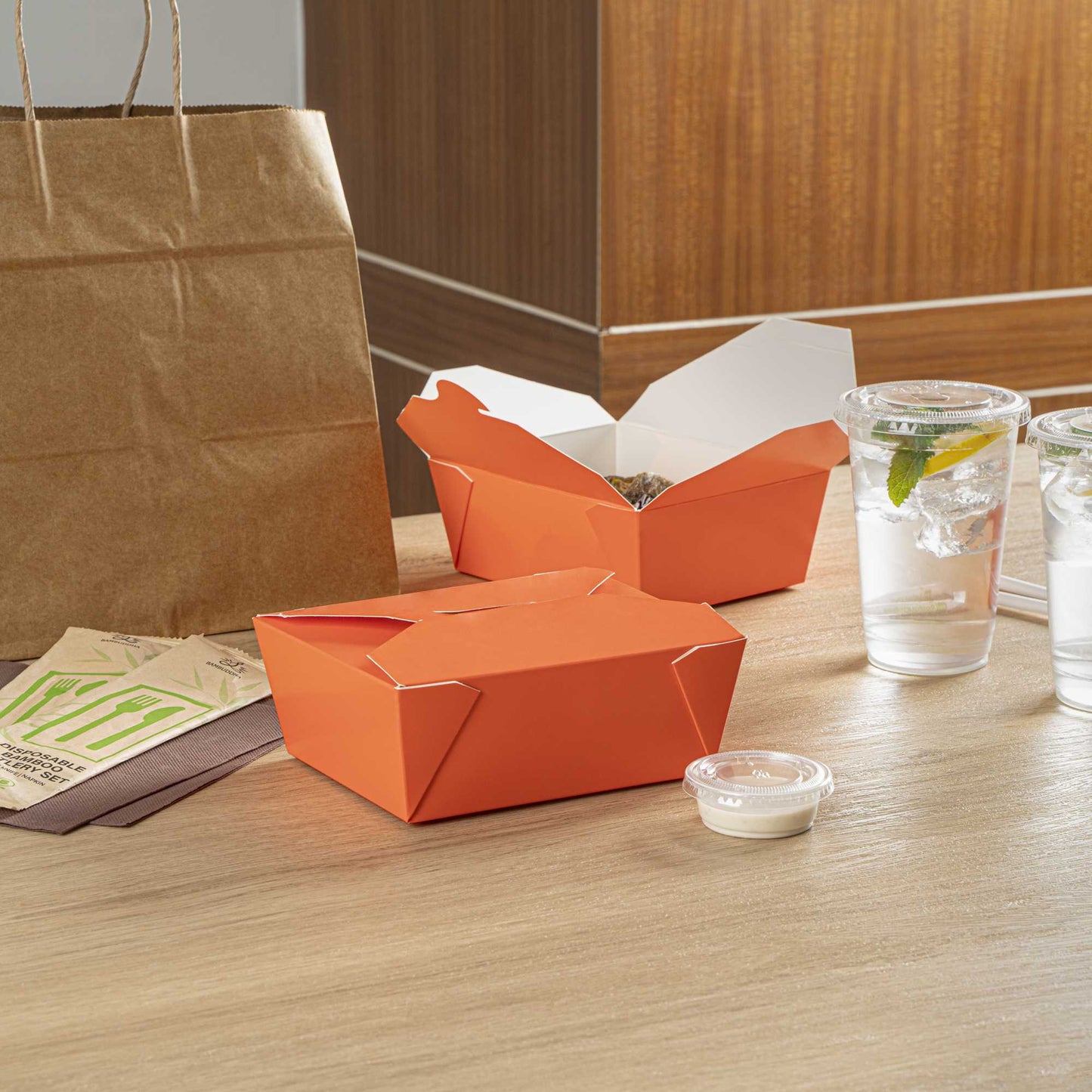 Bio Tek 45 oz Rectangle Tangerine Orange Paper #8 Bio Box Take Out Container - 6 3/4" x 5 1/2" x 2 1/2" - 200 count box