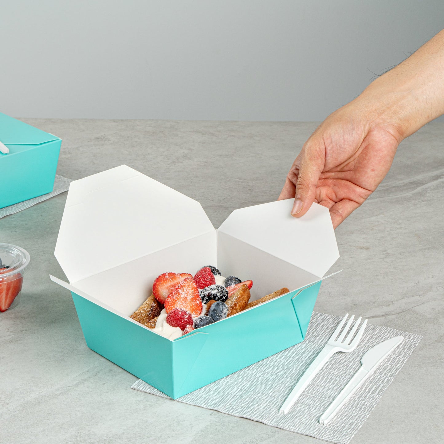 Bio Tek 45 oz Rectangle Turquoise Paper #8 Bio Box Take Out Container - 6 3/4" x 5 1/2" x 2 1/2" - 50 count box