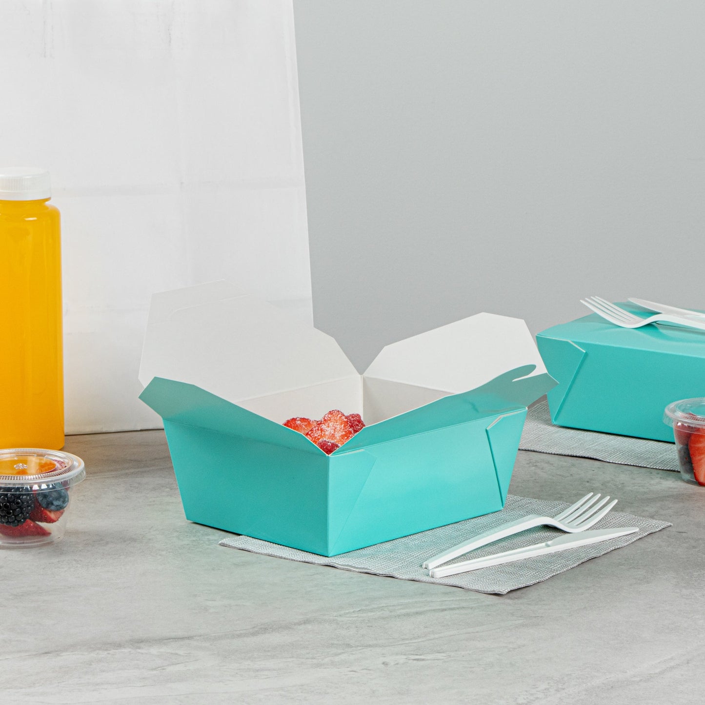 Bio Tek 45 oz Rectangle Turquoise Paper #8 Bio Box Take Out Container - 6 3/4" x 5 1/2" x 2 1/2" - 50 count box