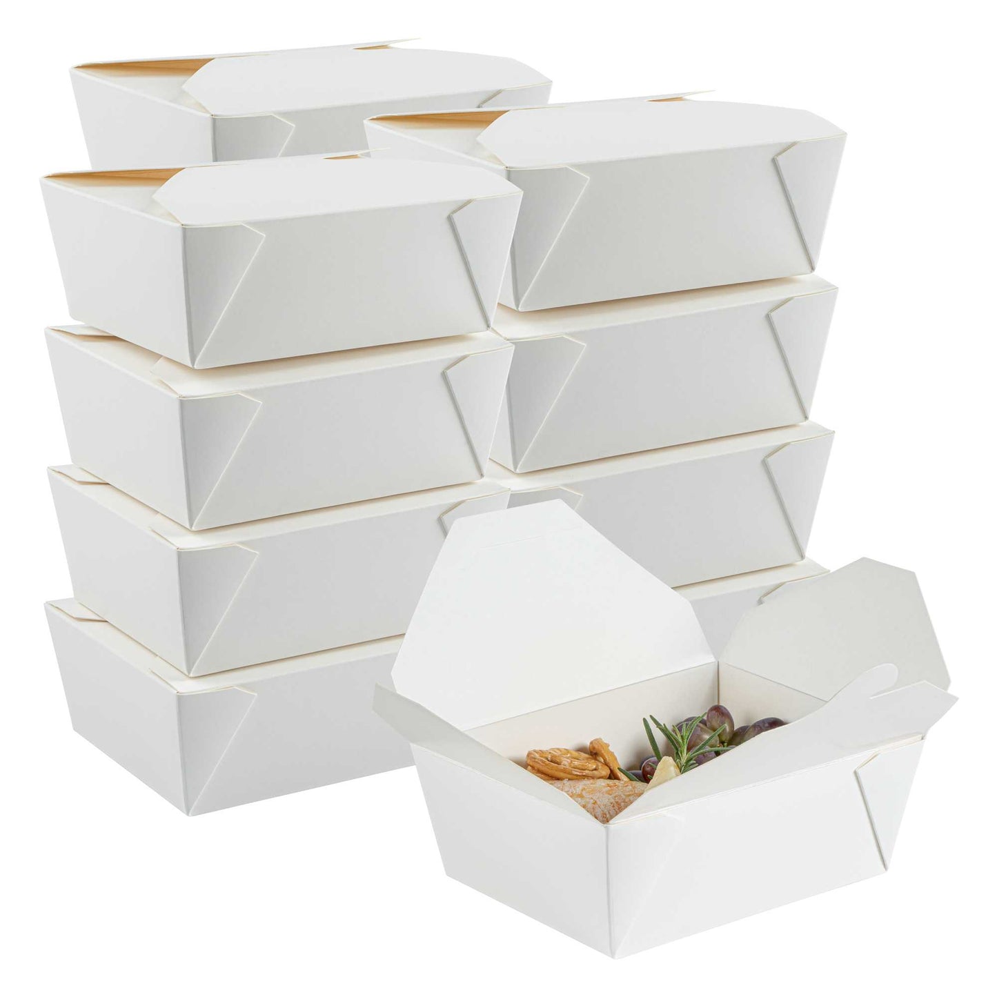 Bio Tek 45 oz Rectangle White Paper #8 Bio Box Take Out Container - 6 3/4" x 5 1/2" x 2 1/2" - 50 count box