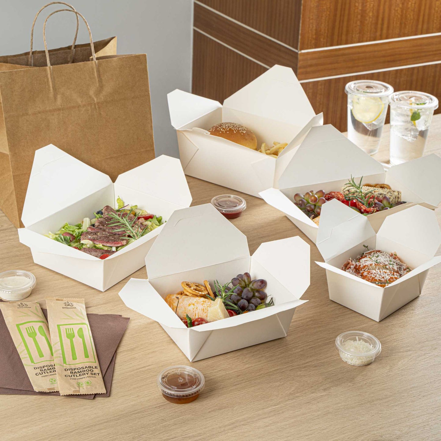Bio Tek 45 oz Rectangle White Paper #8 Bio Box Take Out Container - 6 3/4" x 5 1/2" x 2 1/2" - 50 count box