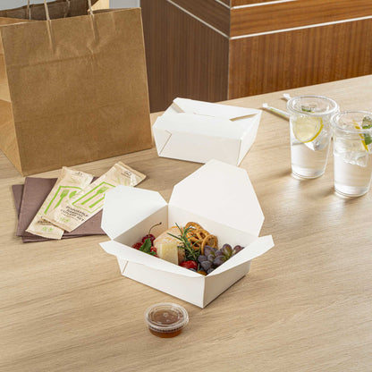 Bio Tek 45 oz Rectangle White Paper #8 Bio Box Take Out Container - 6 3/4" x 5 1/2" x 2 1/2" - 200 count box