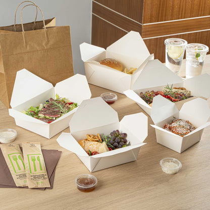 Bio Tek 45 oz Rectangle White Paper #8 Bio Box Take Out Container - 6 3/4" x 5 1/2" x 2 1/2" - 200 count box