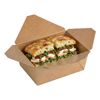 Bio Tek 98 oz Rectangle Kraft Paper #4 Bio Box Take Out Container - 8 1/2" x 6 1/4" x 3 1/2" - 50 count box