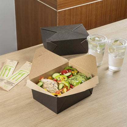 Bio Tek 98 oz Rectangle Black Paper #4 Bio Box Take Out Container - 8 1/2" x 6 1/4" x 3 1/2" - 200 count box