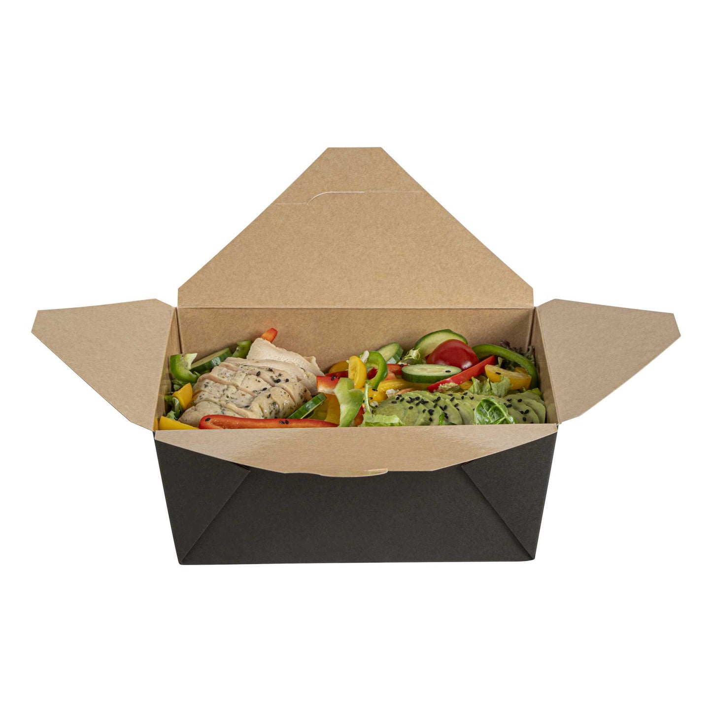 Bio Tek 98 oz Rectangle Black Paper #4 Bio Box Take Out Container - 8 1/2" x 6 1/4" x 3 1/2" - 50 count box