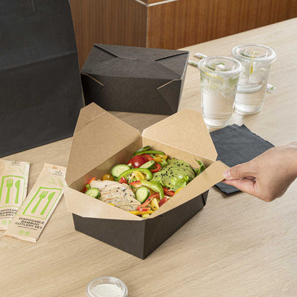 Bio Tek 98 oz Rectangle Black Paper #4 Bio Box Take Out Container - 8 1/2" x 6 1/4" x 3 1/2" - 50 count box