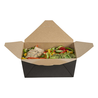 Bio Tek 98 oz Rectangle Black Paper #4 Bio Box Take Out Container - 8 1/2" x 6 1/4" x 3 1/2" - 200 count box
