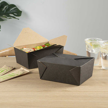 Bio Tek 98 oz Rectangle Black Paper #4 Bio Box Take Out Container - 8 1/2" x 6 1/4" x 3 1/2" - 200 count box