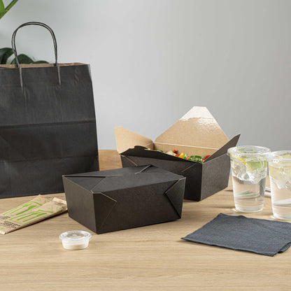 Bio Tek 98 oz Rectangle Black Paper #4 Bio Box Take Out Container - 8 1/2" x 6 1/4" x 3 1/2" - 200 count box