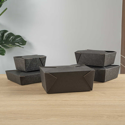 Bio Tek 98 oz Rectangle Black Paper #4 Bio Box Take Out Container - 8 1/2" x 6 1/4" x 3 1/2" - 200 count box