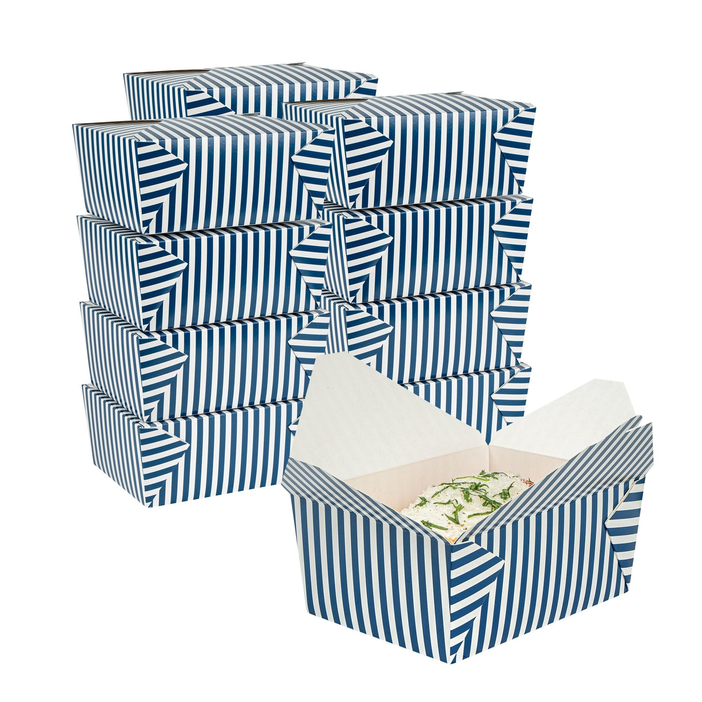 Bio Tek 98 oz Blue and White Stripe Paper #4 Bio Box Take Out Container - 8 1/2" x 6 1/4" x 3 1/2" - 50 count box