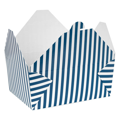 Bio Tek 98 oz Blue and White Stripe Paper #4 Bio Box Take Out Container - 8 1/2" x 6 1/4" x 3 1/2" - 50 count box