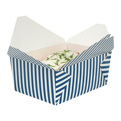 Bio Tek 98 oz Blue and White Stripe Paper #4 Bio Box Take Out Container - 8 1/2" x 6 1/4" x 3 1/2" - 200 count box