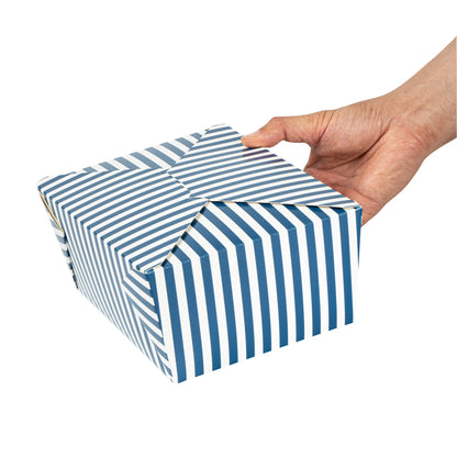 Bio Tek 98 oz Blue and White Stripe Paper #4 Bio Box Take Out Container - 8 1/2" x 6 1/4" x 3 1/2" - 200 count box
