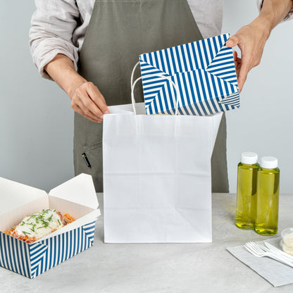 Bio Tek 98 oz Blue and White Stripe Paper #4 Bio Box Take Out Container - 8 1/2" x 6 1/4" x 3 1/2" - 200 count box