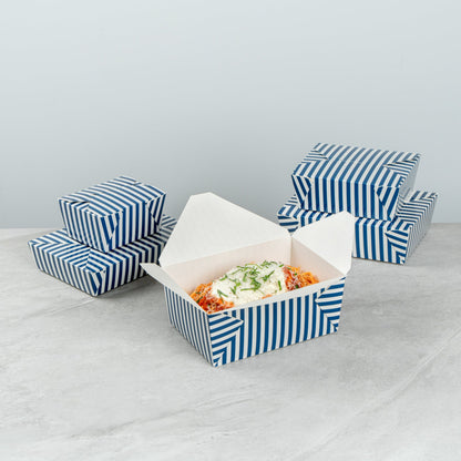 Bio Tek 98 oz Blue and White Stripe Paper #4 Bio Box Take Out Container - 8 1/2" x 6 1/4" x 3 1/2" - 200 count box