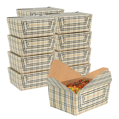 Bio Tek 98 oz Plaid Paper #4 Bio Box Take Out Container - 8 1/2" x 6 1/4" x 3 1/2" - 50 count box