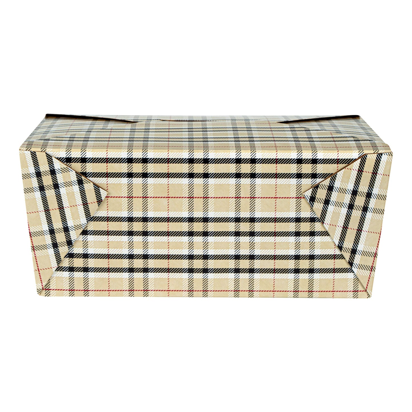 Bio Tek 98 oz Plaid Paper #4 Bio Box Take Out Container - 8 1/2" x 6 1/4" x 3 1/2" - 200 count box