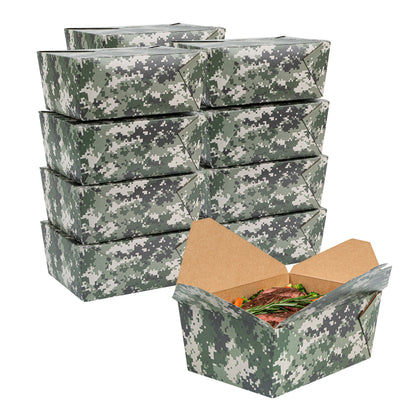 Bio Tek 98 oz Camouflage Paper #4 Bio Box Take Out Container - 8 1/2" x 6 1/4" x 3 1/2" - 200 count box