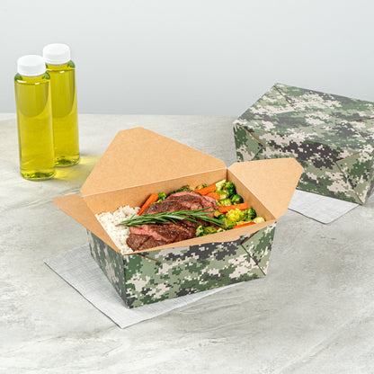Bio Tek 98 oz Camouflage Paper #4 Bio Box Take Out Container - 8 1/2" x 6 1/4" x 3 1/2" - 50 count box